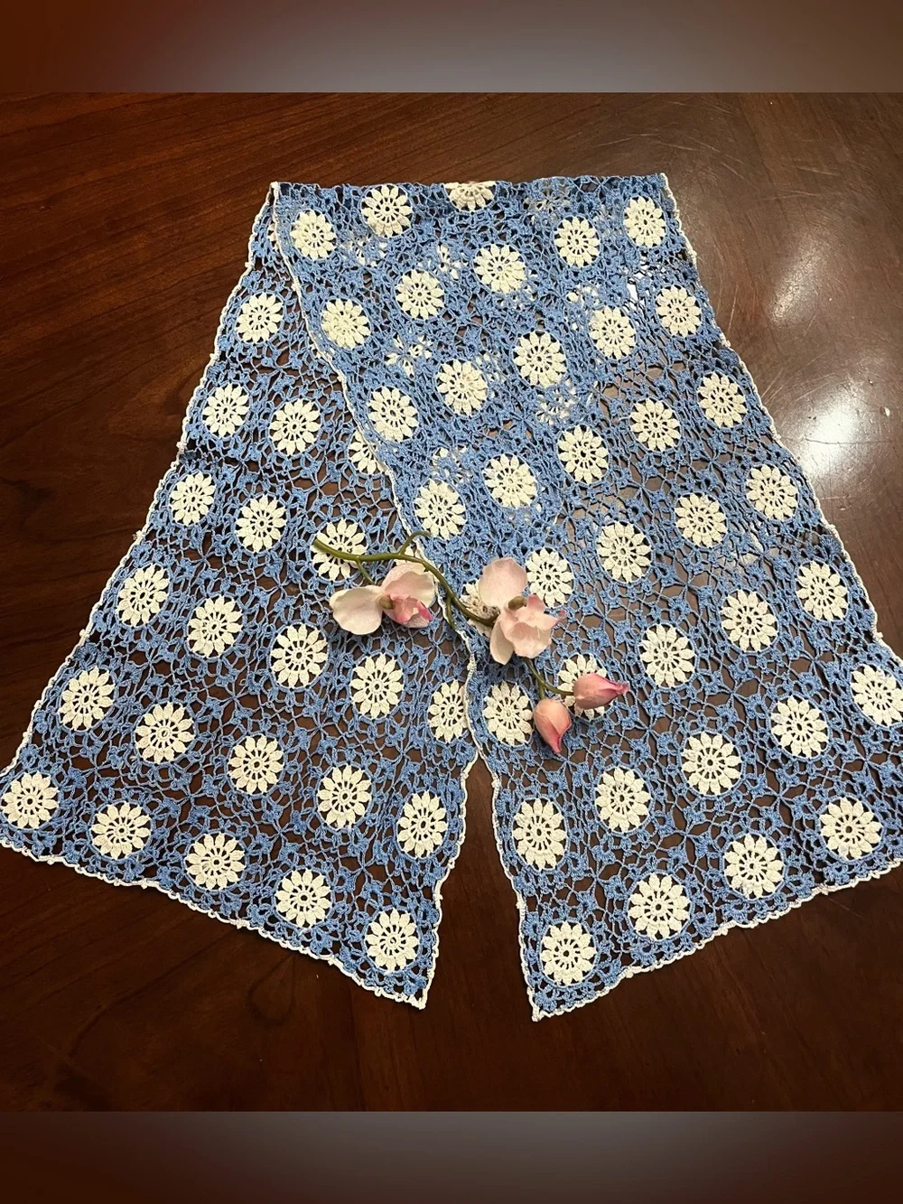 Handmade Blue & White Crochet vtg handmade